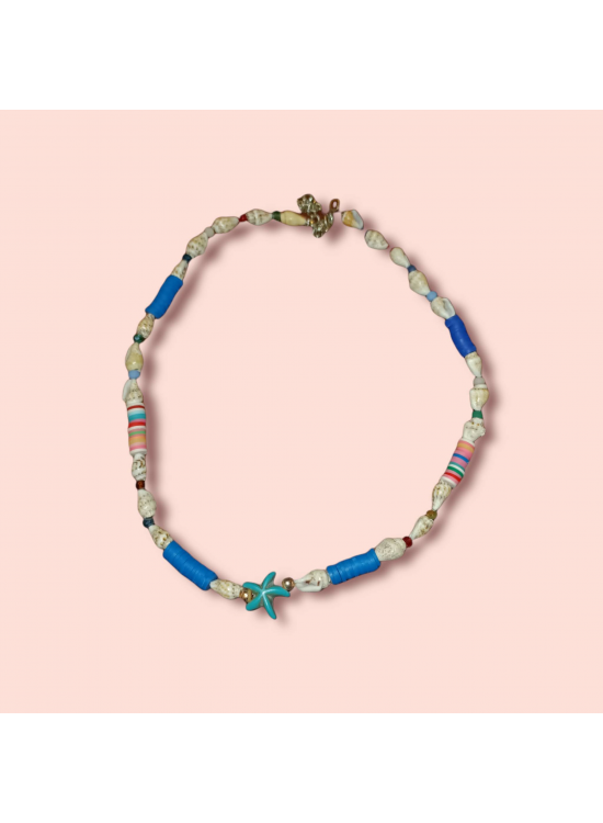 Ashura  Handmade Fimo, Seashell Turquoise Star Necklace