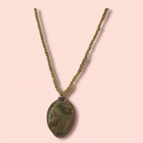 Ashura Handmade Green Agate Stone Zircon Inlaid Necklace