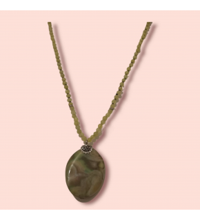 Ashura Handmade Green Agate Stone Zircon Inlaid Necklace