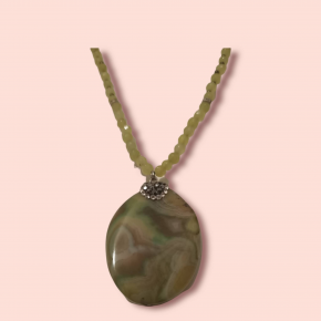 Ashura Handmade Green Agate Stone Zircon Inlaid Necklace