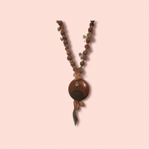 Agate And Jasper Stones And Adjustable Cord Needle Lace Necklace