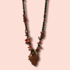 Ashura Handmade Agate, Coral, Jade Needle Laced Extension Cord Necklace