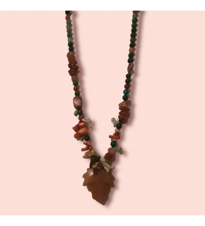 Ashura Handmade Agate, Coral, Jade Needle Laced Extension Cord Necklace