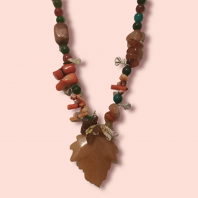 Ashura Handmade Agate, Coral, Jade Needle Laced Extension Cord Necklace