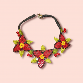 Lace Angles Crochet And Cherry Embroidered Authentic Necklace On Cord