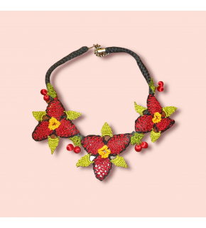Lace Angles Crochet And Cherry Embroidered Authentic Necklace On Cord