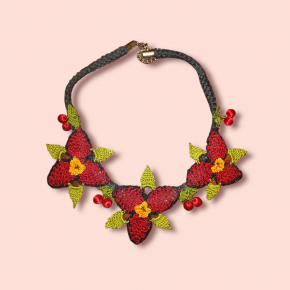 Lace Angles Crochet And Cherry Embroidered Authentic Necklace On Cord