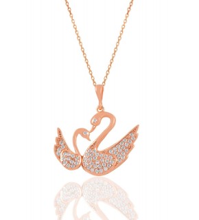 Sterling silver mother baby swan necklace with rose zircon stone