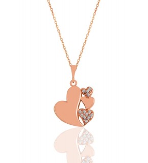 Sterling Silver Rose Zircon Stone Merging Hearts Necklace