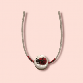 Ashura Handmade Murano ladybug on mother-of-pearl baked sand bead necklace