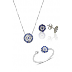 Silver Rhodium Evil Eye Model Triple Set