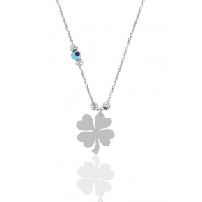 Silver Rhodium Evil Eye Dorica Bulk Clover Necklace