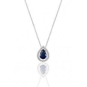  Silver Rhodiumed Sapphire Stone Drop Model Necklace