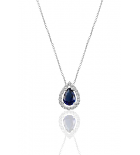  Silver Rhodiumed Sapphire Stone Drop Model Necklace