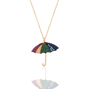 Silver Rose Colored Gemstone Umbrella Necklace
