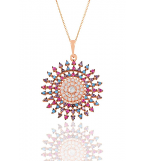 Silver Rose Colored Stone Design Necklace