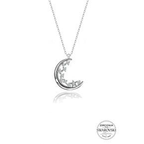 Sterling Silver Diamond Model Moon Necklace with Swarovski Stones