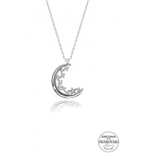 Sterling Silver Diamond Model Moon Necklace with Swarovski Stones