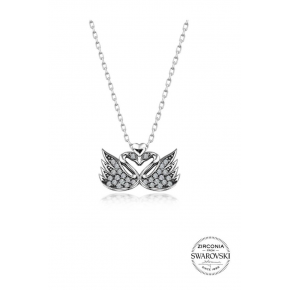 Sterling Silver Swarovski Stone Diamond Model Twin Swan Necklace