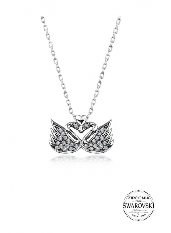 Sterling Silver Swarovski Stone Diamond Model Twin Swan Necklace