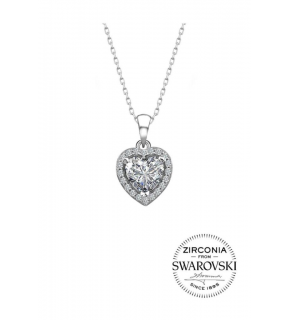 Sterling Silver Diamond Heart Necklace with Swarovski Stones
