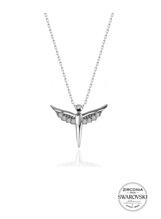 Sterling Silver Swarovski Stone Diamond Model Wing Necklace
