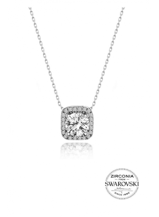 Sterling Silver Diamond Model Square Necklace with Swarovski Stones