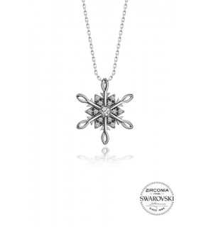 Silver Swarovski Stone Diamond Model Snowflake Necklace