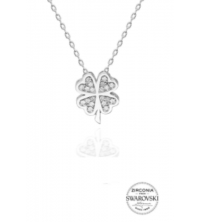Silver Swarovski Gemstone Diamond Model Clover Necklace
