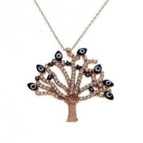 Rose Evil Eye Tree Necklace